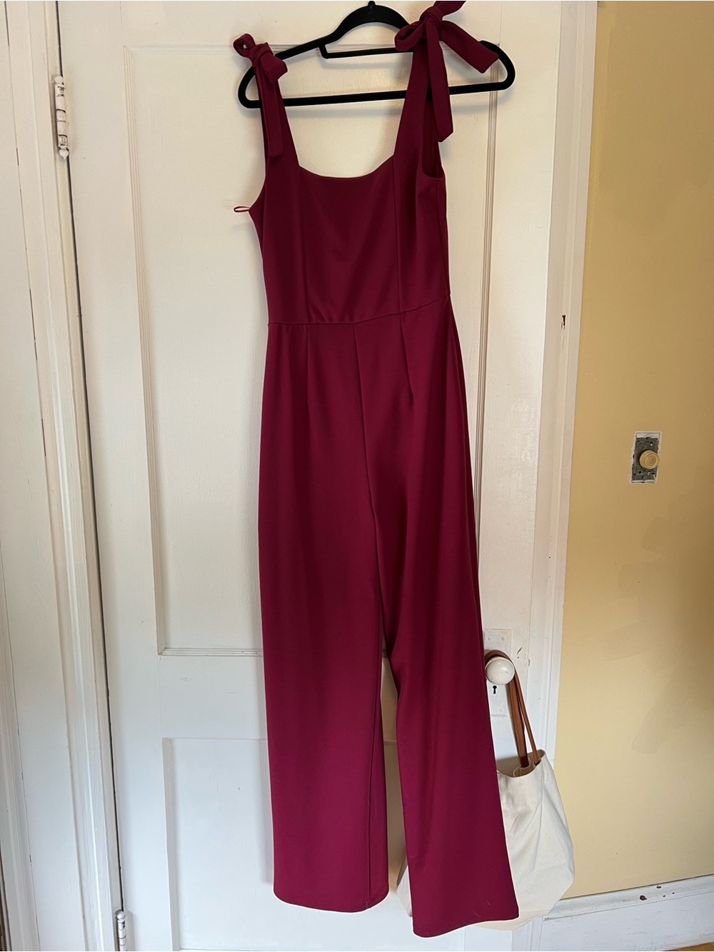 Burgundy Tie-Shoulder Wide-Leg Jumpsuit